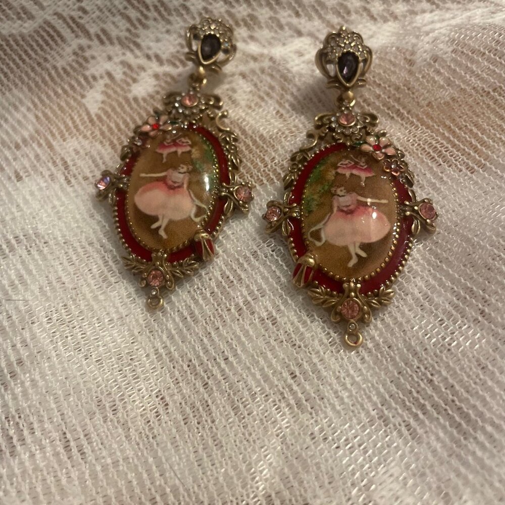 Whimsical Ballerina Vintage-Inspired Drop Earrings - Picture 3 of 5